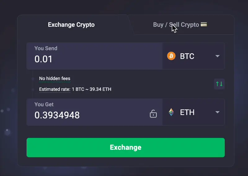 Выберите BTC и сумму